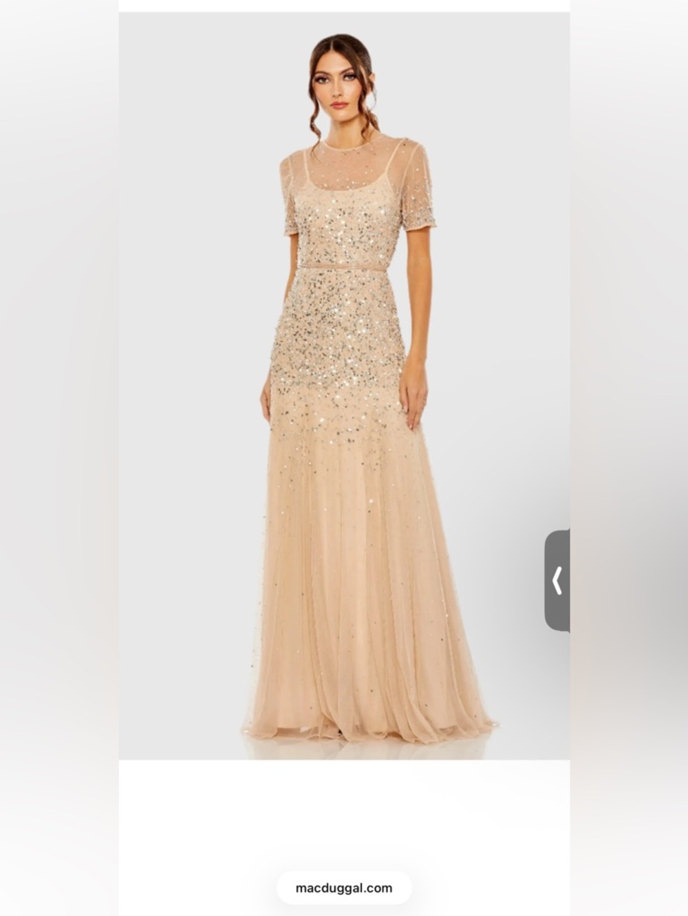 Mac Duggal Embellished Sheer Neck Evening Gown in Nude size 14